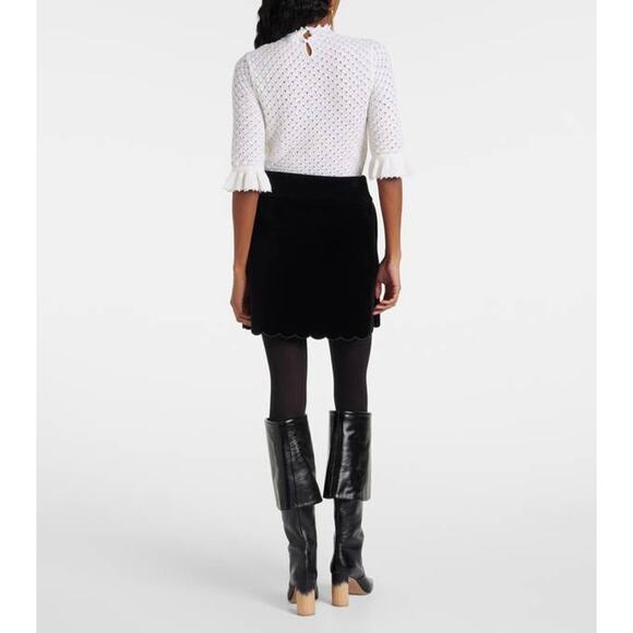 Chloe Velvet Scalloped Mini Skirt in Black FR 40 US 8 - Picture 3 of 4